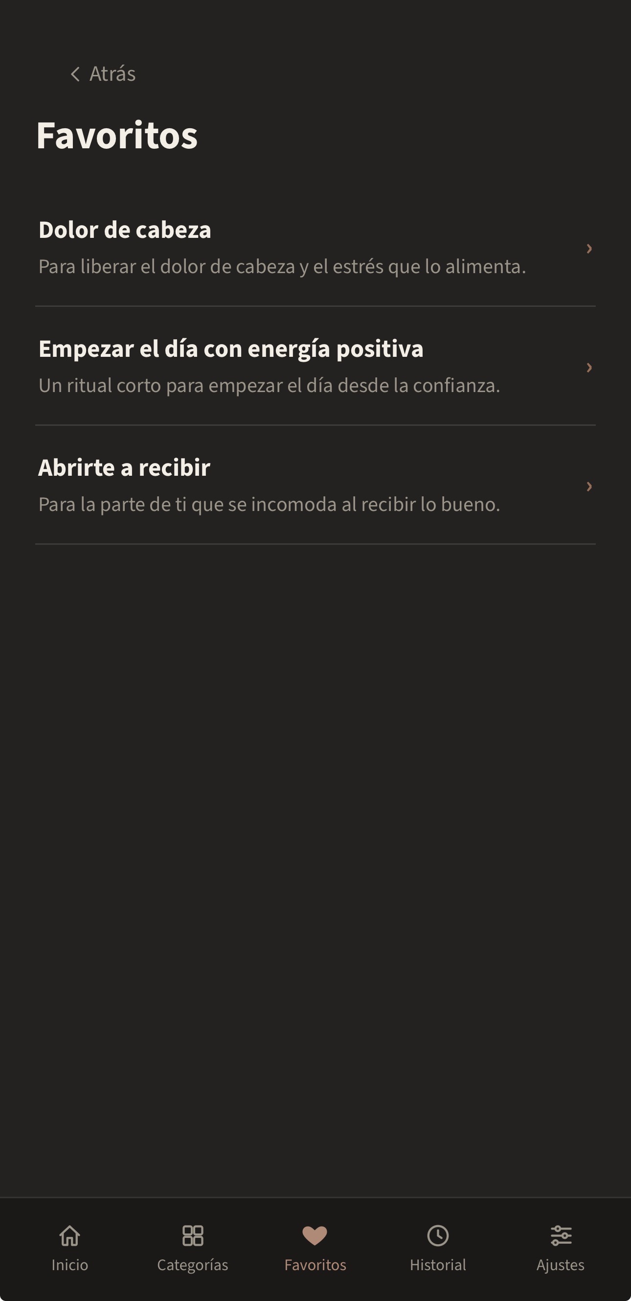 Pantalla de Favoritos