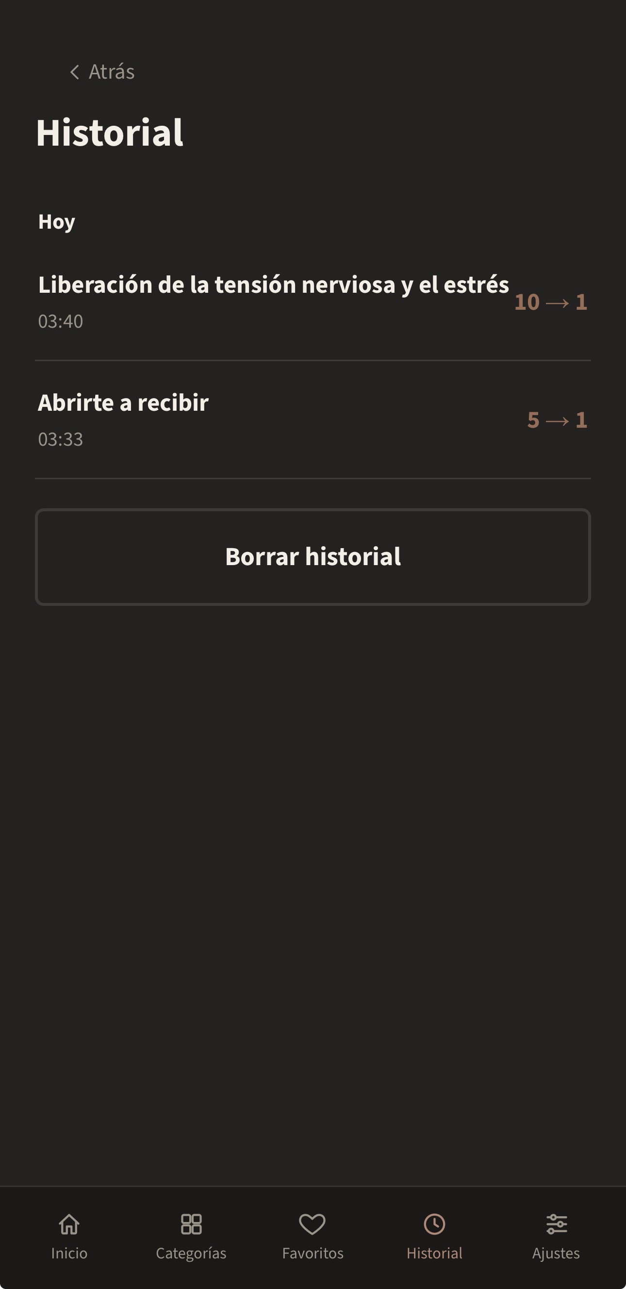 Pantalla de Historial